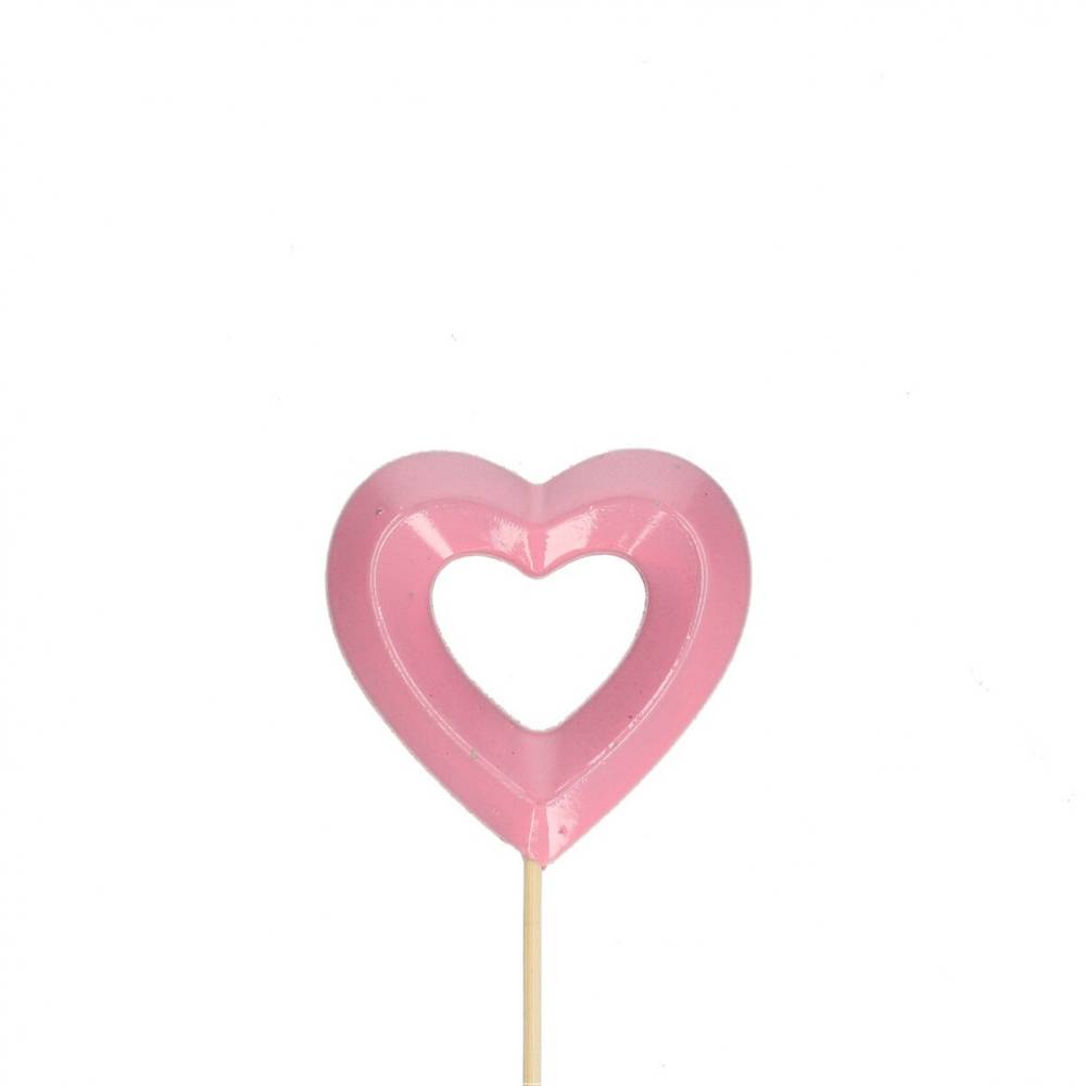 Herz offen auf Stab rosa L12cm D08cm