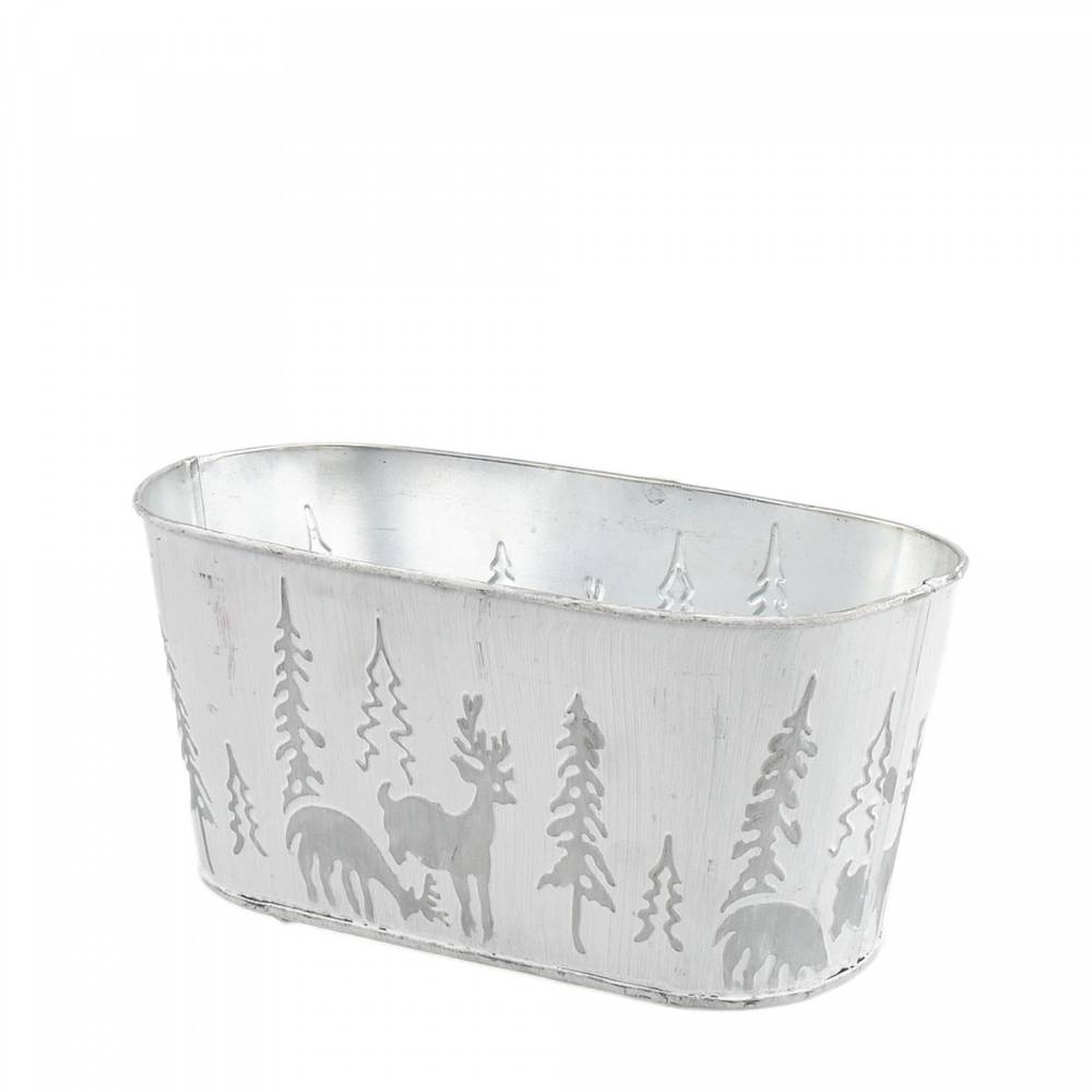 Zink Übertopf X-mas weiss 21.5x11x10.5cm