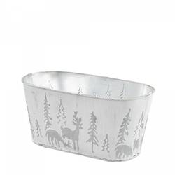 Zink Übertopf X-mas weiss 21.5x11x10.5cm