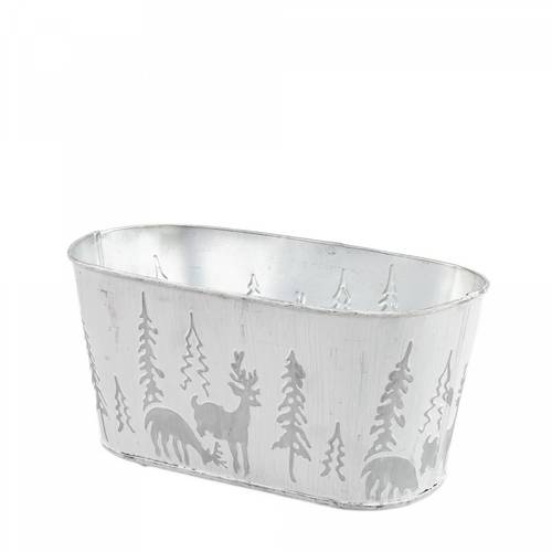Zink Übertopf X-mas weiss 21.5x11x10.5cm
