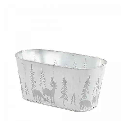 Zink Übertopf X-mas weiss 21.5x11x10.5cm