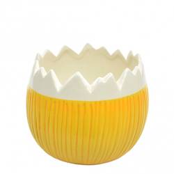 Keramik Übertopf Ei gelb/weiss  D15cm H12.5cm