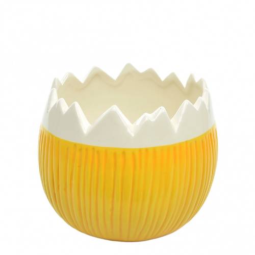 Keramik Übertopf Ei gelb/weiss  D15cm H12.5cm