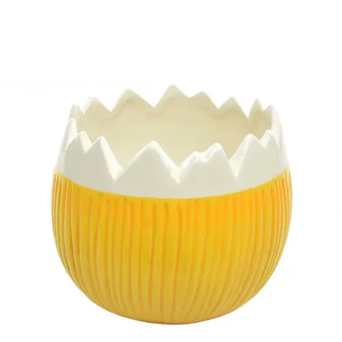 Keramik Übertopf Ei gelb/weiss  D15cm H12.5cm