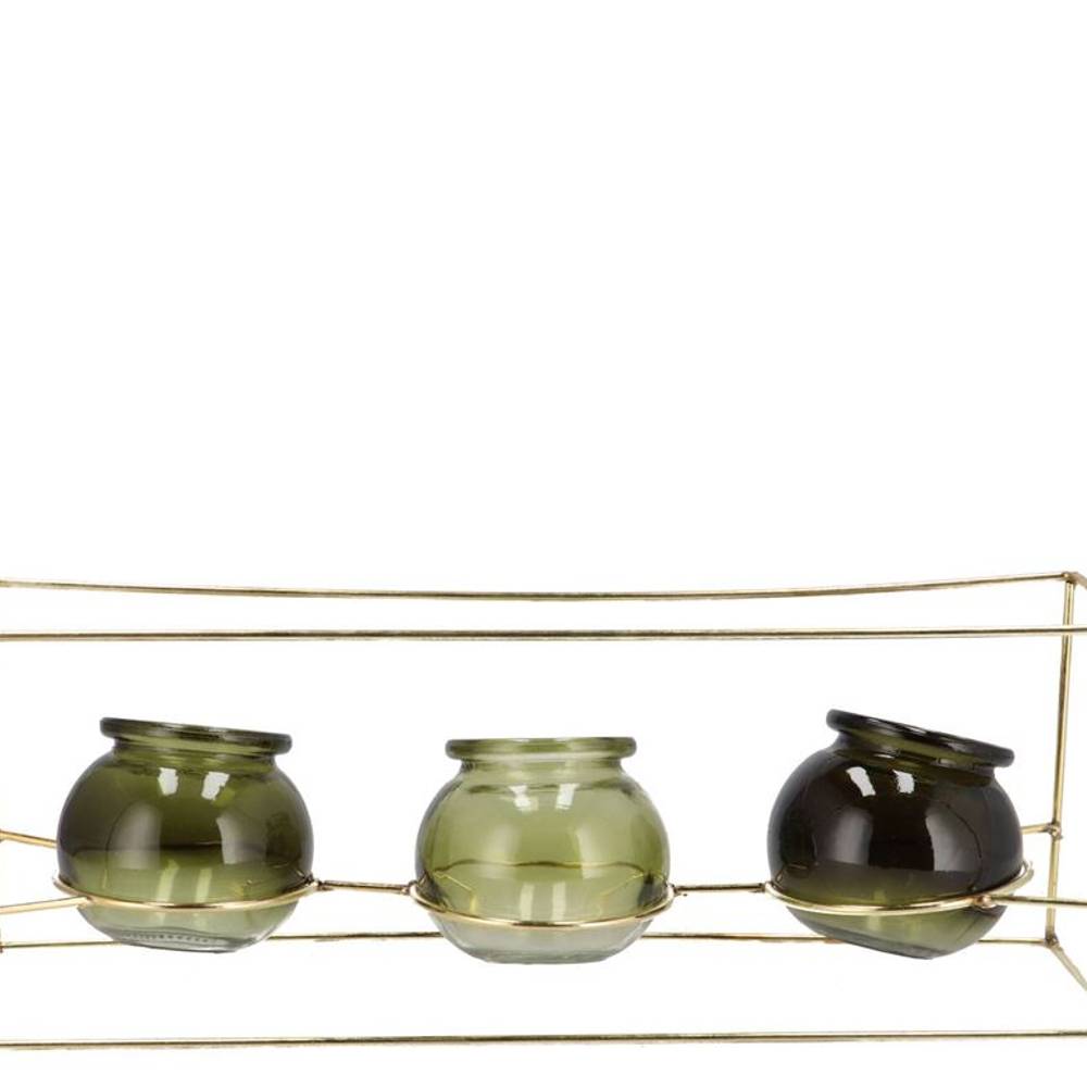 Glas 3Vase Polly Metall Reck grün mix 35x11x13cm
