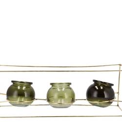 Glas 3Vase Polly Metall Reck grün mix 35x11x13cm