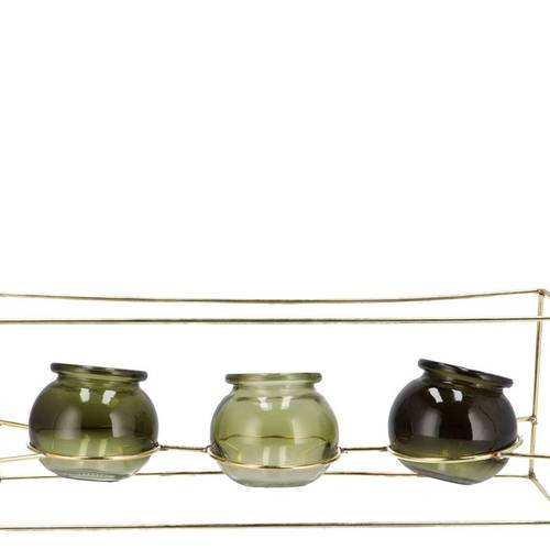 Glas 3Vase Polly Metall Reck grün mix 35x11x13cm