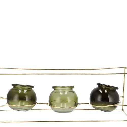 Glas 3Vase Polly Metall Reck grün mix 35x11x13cm