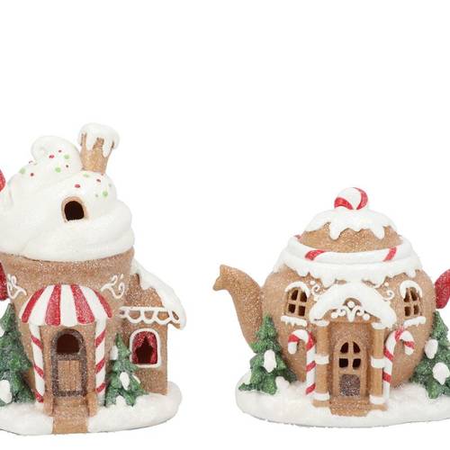 Deko Weihnachtshaus Candy 2/Set 21x13x17cm