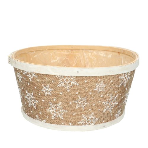 Übertopf Holz Schneeflocke natur D22cm H11cm
