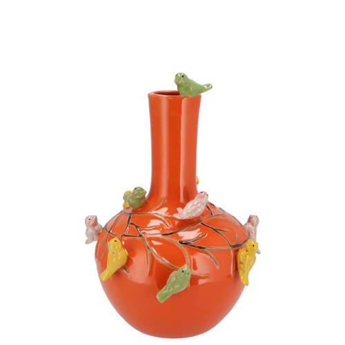 Keramik Vogelvase orange D16cm H17cm