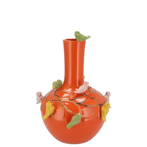 Keramik Vogelvase orange D16cm H17cm