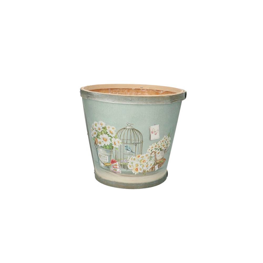 Holz Übertopf Daisy hell blau D17cm H15cm