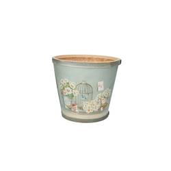 Holz Übertopf Daisy hell blau D17cm H15cm