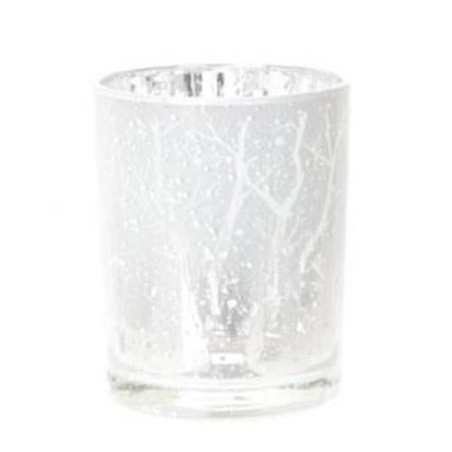 Teelicht frostige Bäume hell blau D10cm H12.5cm