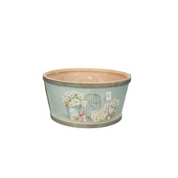 Holz Übertopf Daisy hell blau D22cm H11cm