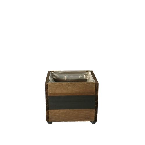 Holz Übertopf Viereck Streifen 11.5x11.5x9.5cm