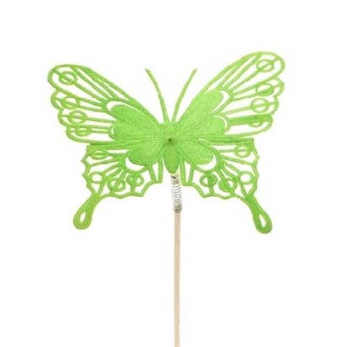 Schmetterling auf Stab Flock grün L50cm 08cm