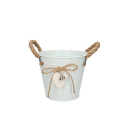 Zink Übertopf Herz mit Jute weiss D16cm H14cm