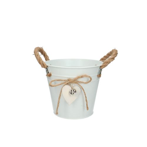 Zink Übertopf Herz mit Jute weiss D16cm H14cm