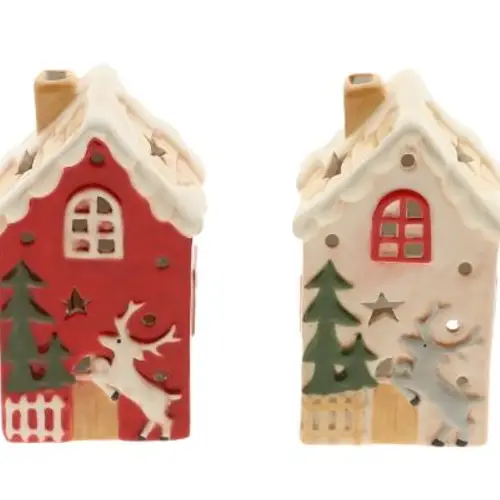 Keramik Teelicht Haus mix D08.5cm H14.5cm