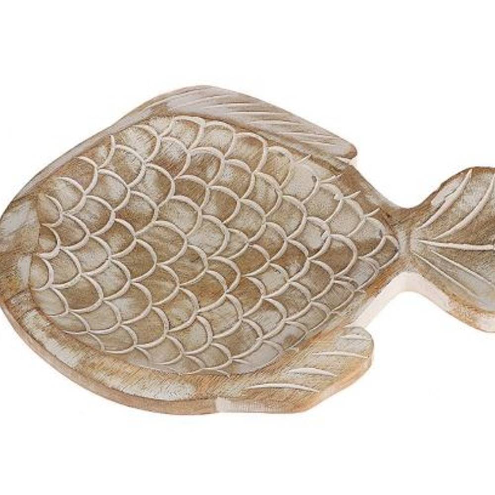 Holz Teller Fisch braun D22.5cm L30cm
