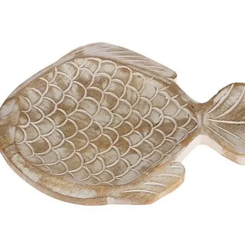 Holz Teller Fisch braun D22.5cm L30cm
