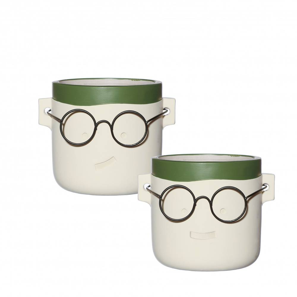 Keramik Übertopf Brille grün mix D10/12 H10cm
