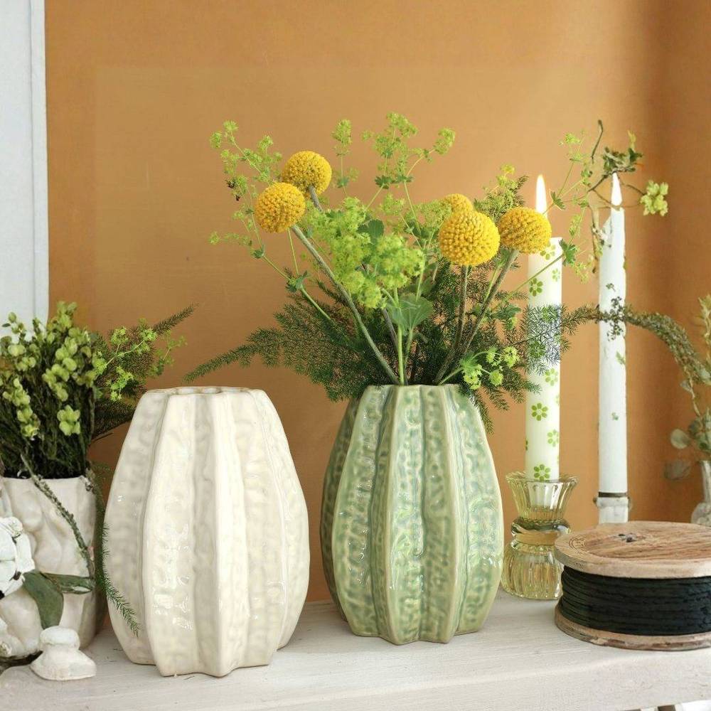 Keramik Vase Carambola weiss/grün mix D11.5cm H15cm