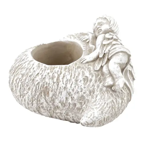 Beton Übertopf Herz mit Engel 20x17x11cm