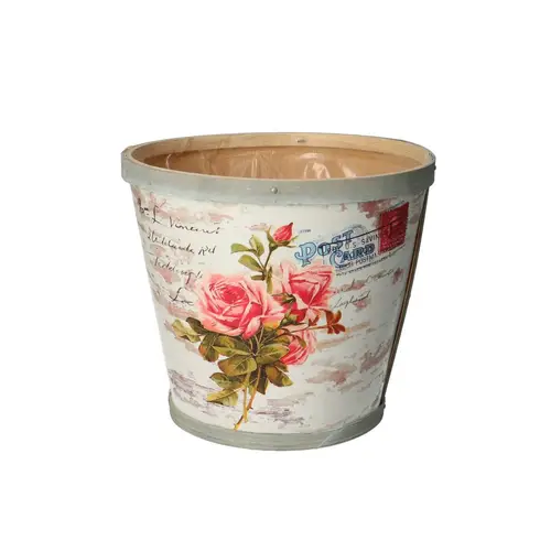 Holz Übertopf Rose D17cm H15cm