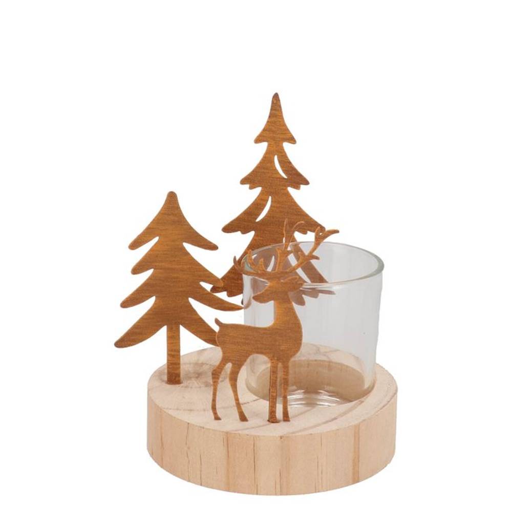 Teelichthalter Metall Rentier/Baum Rost 10x10x14cm