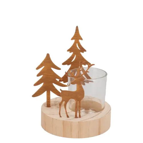Teelichthalter Metall Rentier/Baum Rost 10x10x14cm