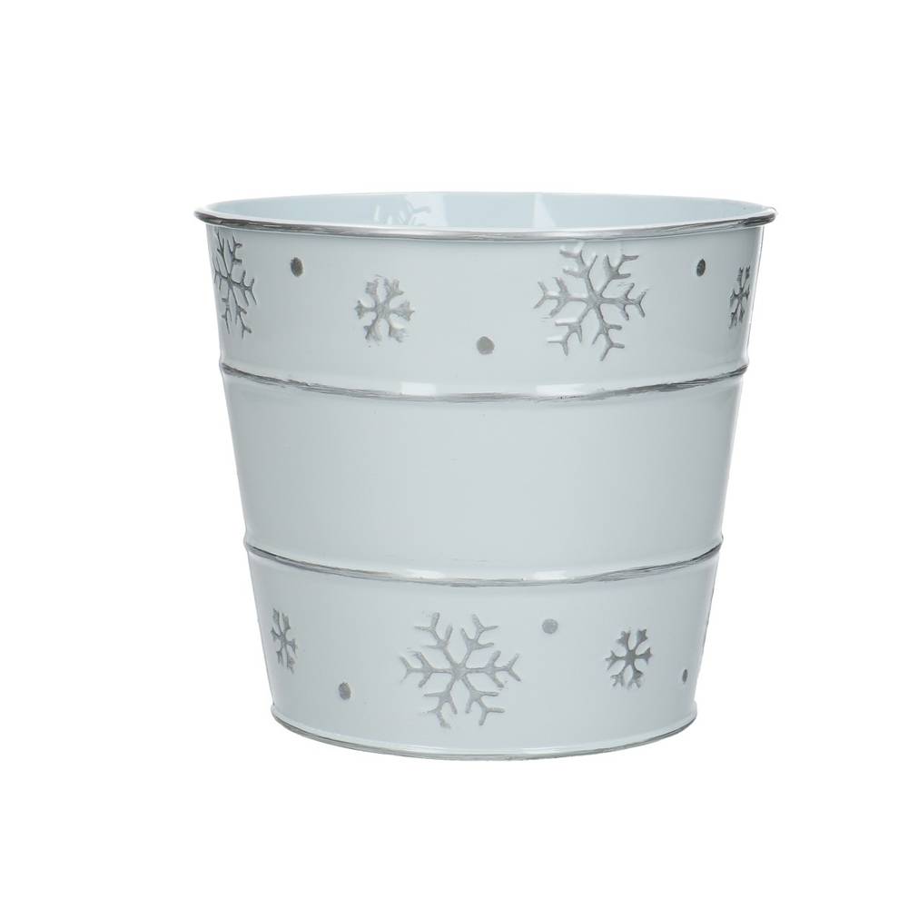 Zink Übertopf Snowflake Rim weiss D14cm H13cm