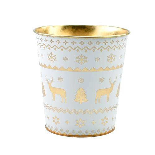 Zink Übertopf Osna weiss/gold D13cm H13cm