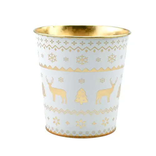 Zink Übertopf Osna weiss/gold D13cm H13cm
