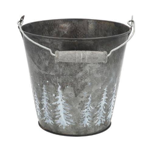 Zink Eimer Baum grau D13cm H12cm