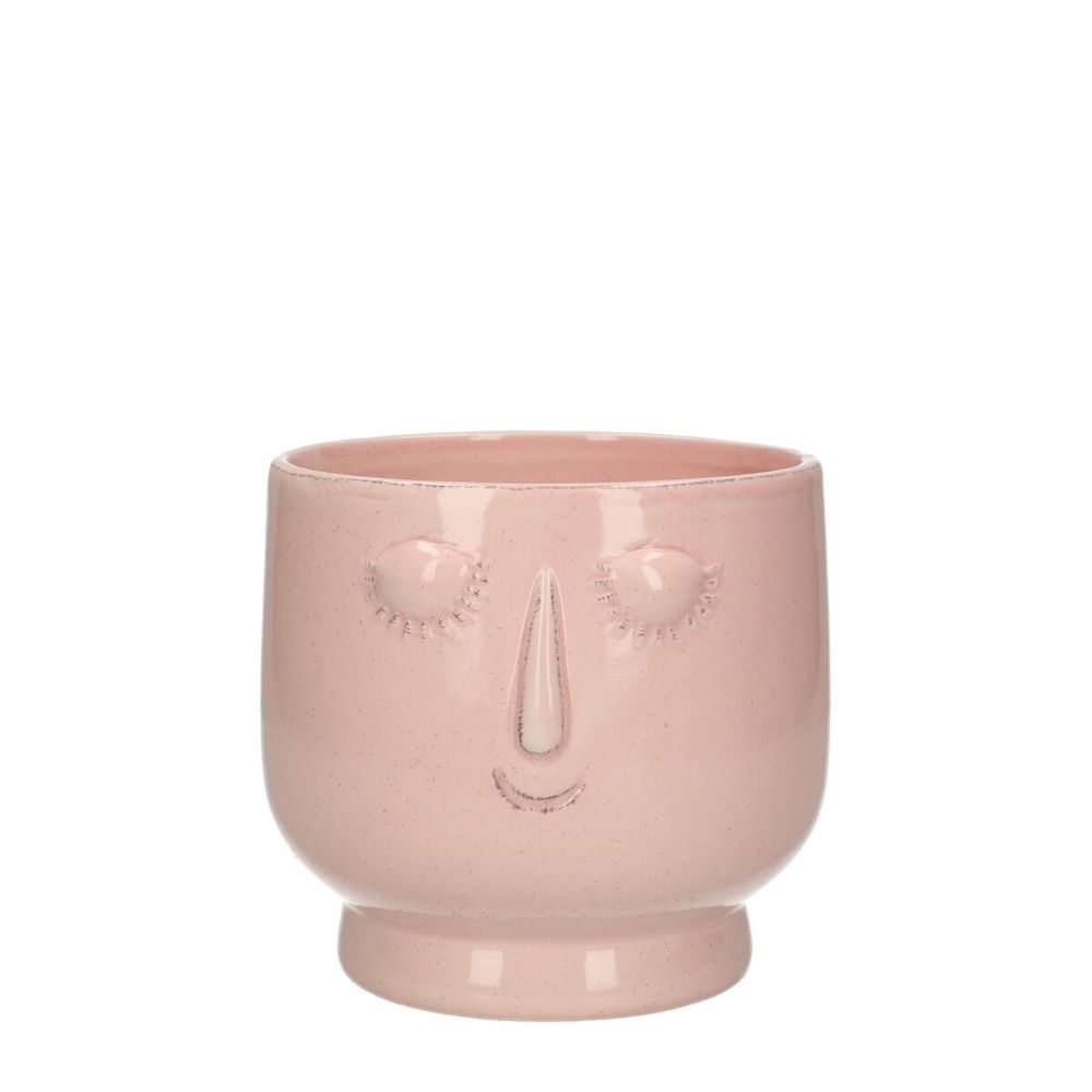 Keramik Übertopf Gesicht hell rosa D14cm H12.5cm