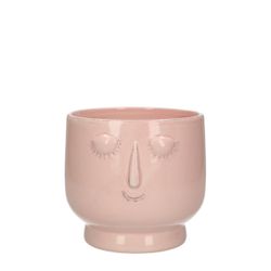 Keramik Übertopf Gesicht hell rosa D14cm H12.5cm