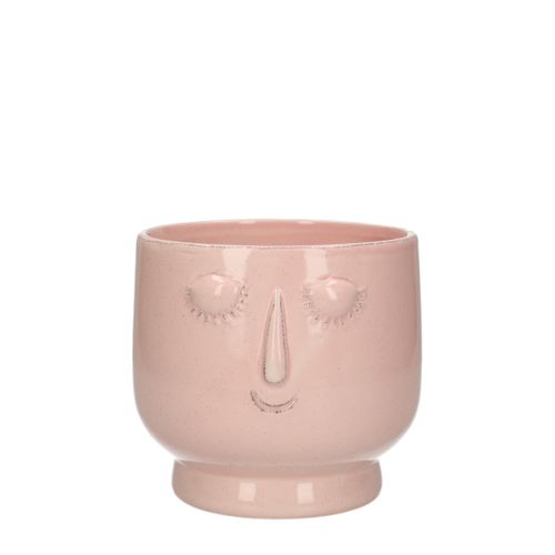 Keramik Übertopf Gesicht hell rosa D14cm H12.5cm