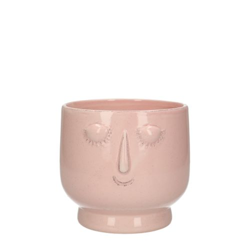 Keramik Übertopf Gesicht hell rosa D14cm H12.5cm