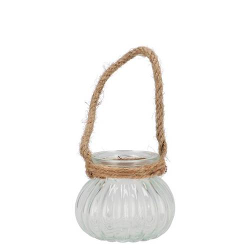 Glas Vase Ribbed mit Seil 09x09x08cm