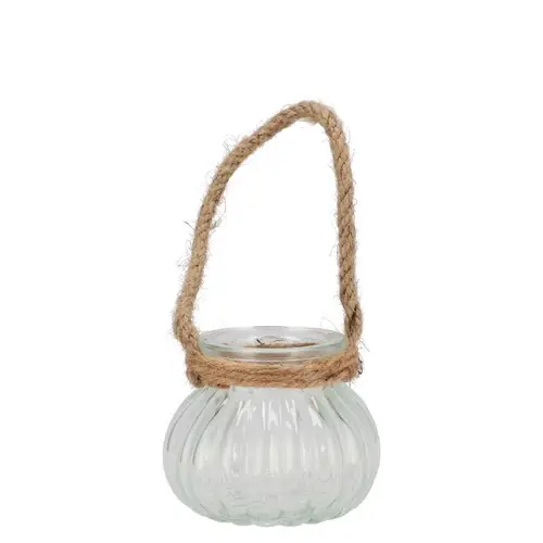 Glas Vase Ribbed mit Seil 09x09x08cm