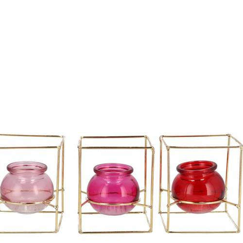 Glas Vase Polly Metall Reck mix rosa 11x11x13cm