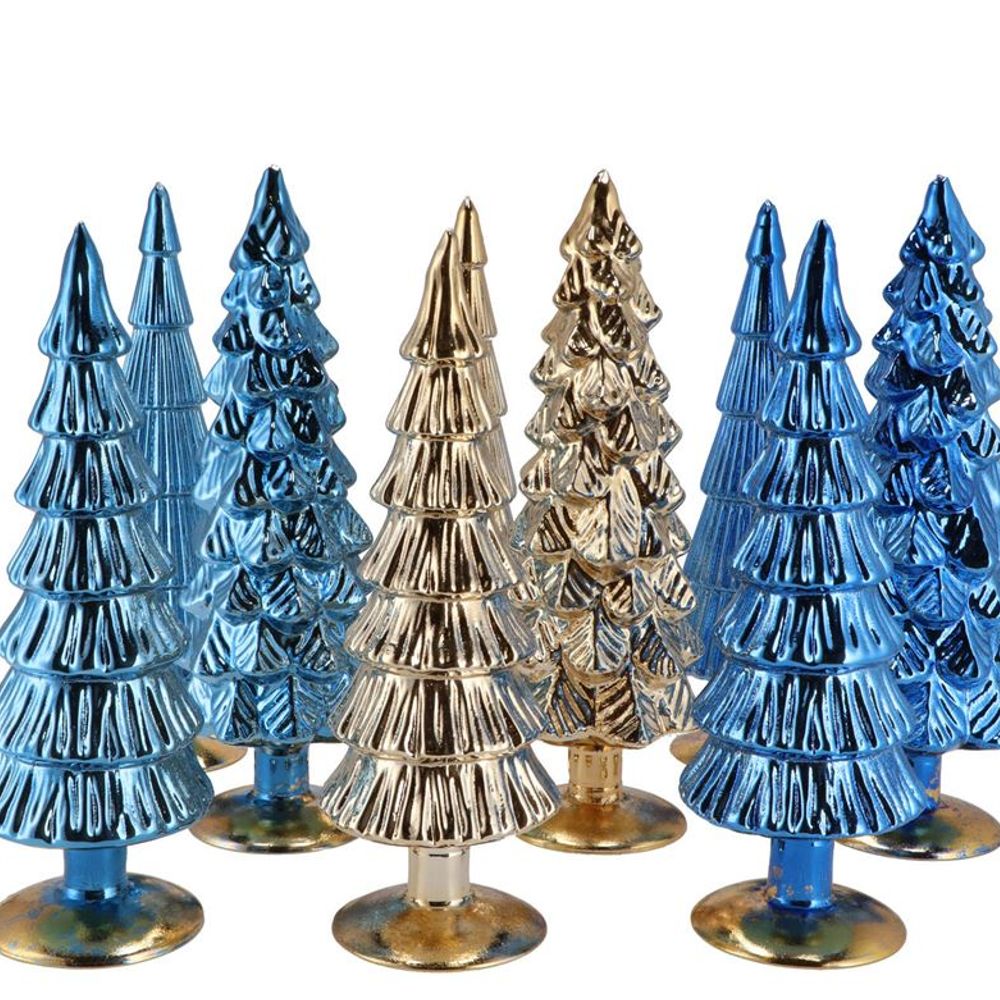 Weihnachtsbaum blau gold glas metal 9x25cm