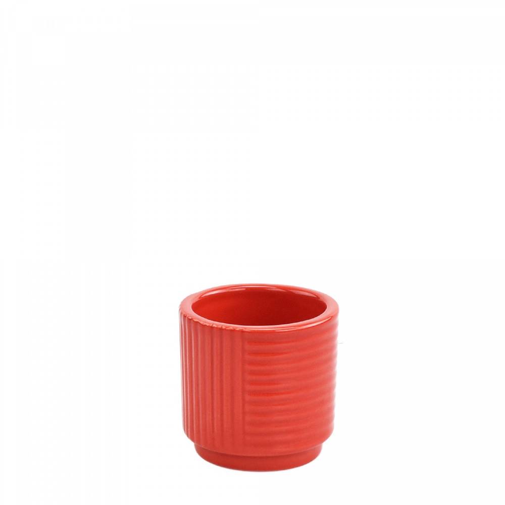 Keramik Übertopf Groove rot D07cm H07cm