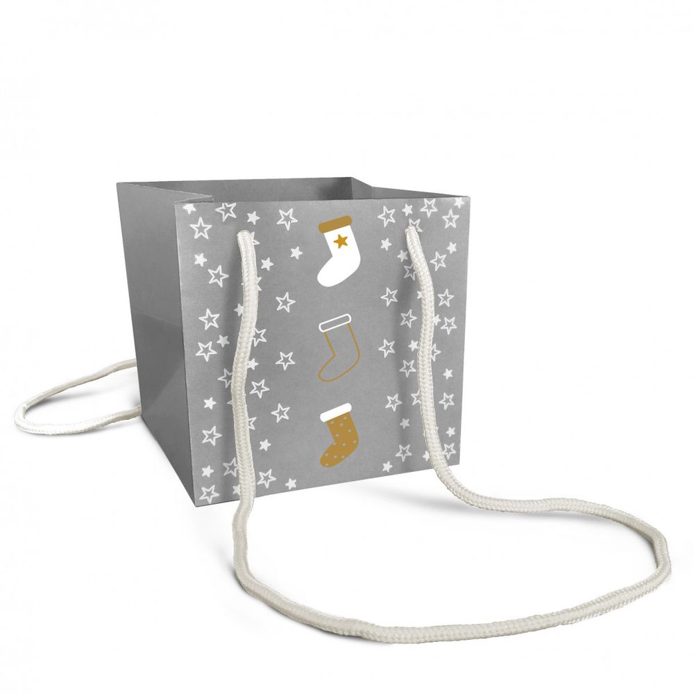 Tasche Deko Socke grau 13x13x13cm