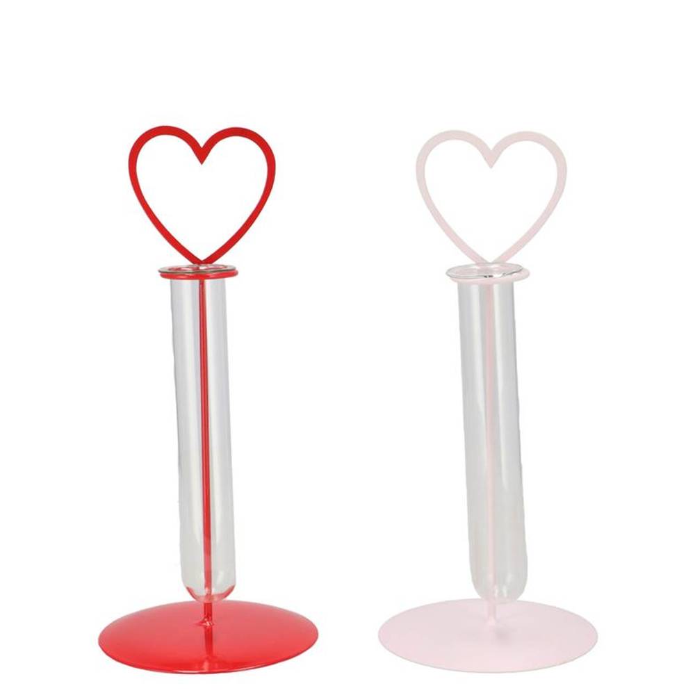 Glas Röhrenflasche Metall +Herz mix 10x10x24cm
