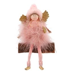 Engel sitzend Fluffy rosa 11x5x9cm
