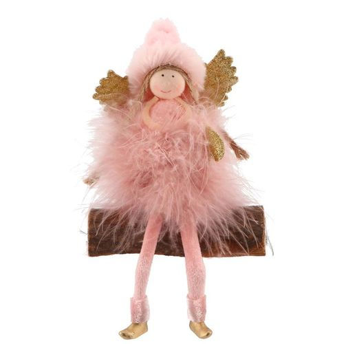 Engel sitzend Fluffy rosa 11x5x9cm